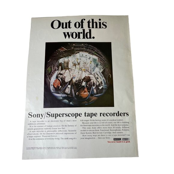 Sony Superscope Tape Recorders Vintage Print Ad 1970 Out Of This World NASA u - Picture 1 of 8